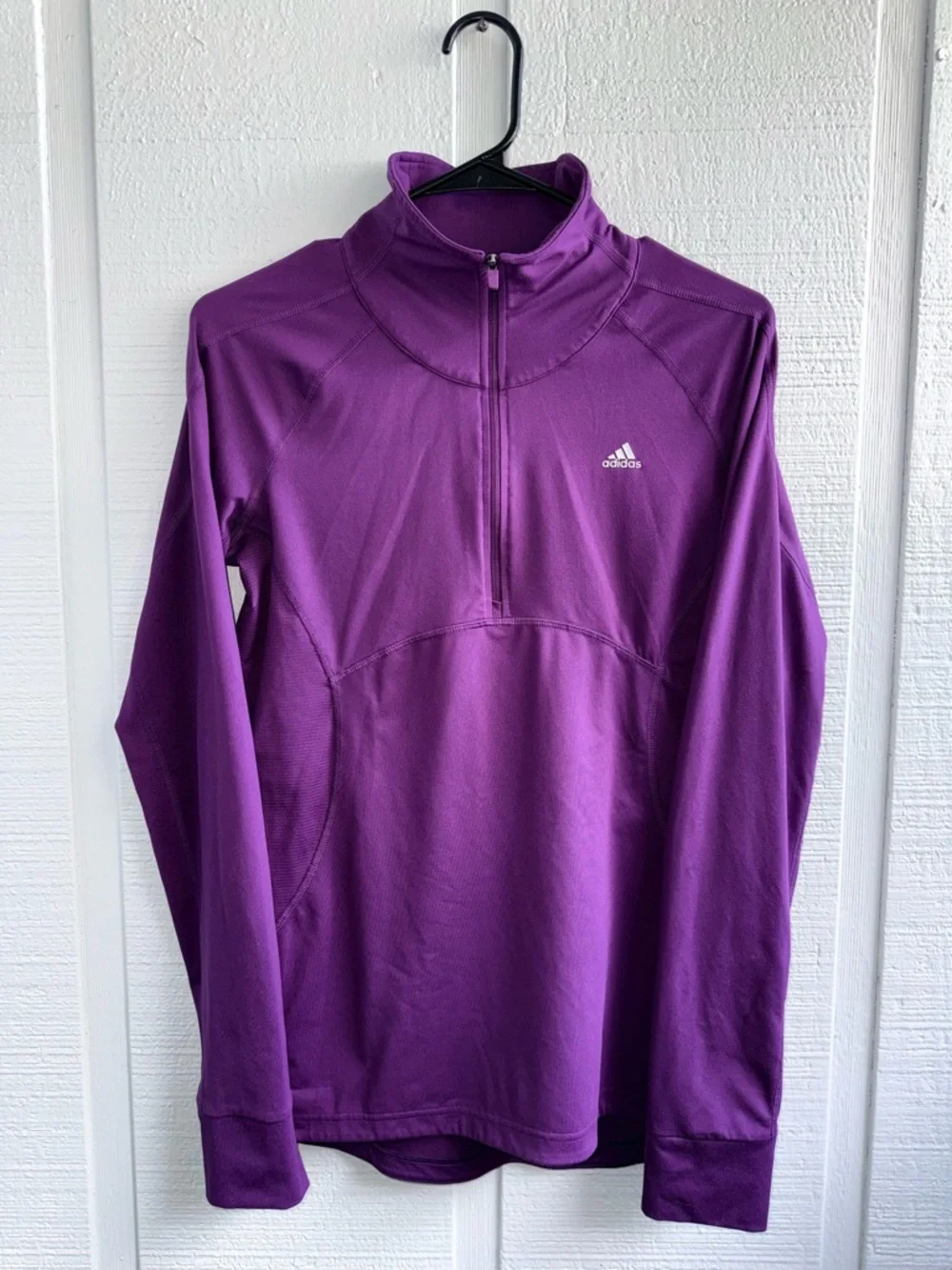 Adidas Climalite 1/4 Zip Pullover Jacket Women's Size M - Purple With Thumbholes - Picture 2 of 9